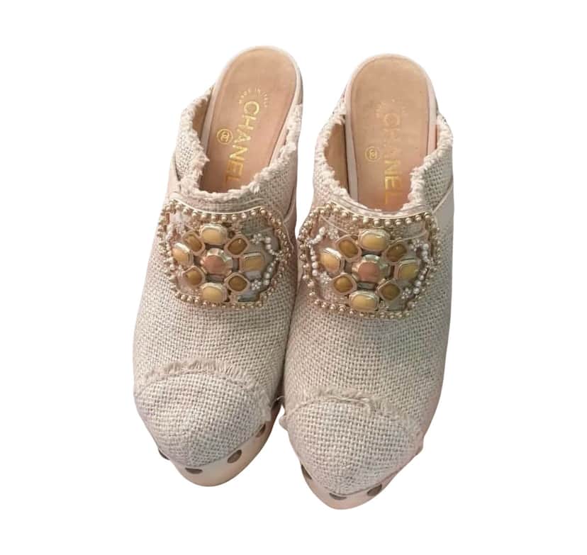 Chanel Shoe Platform Clog Jewel Hardware Black Leather Very good condition - Front View