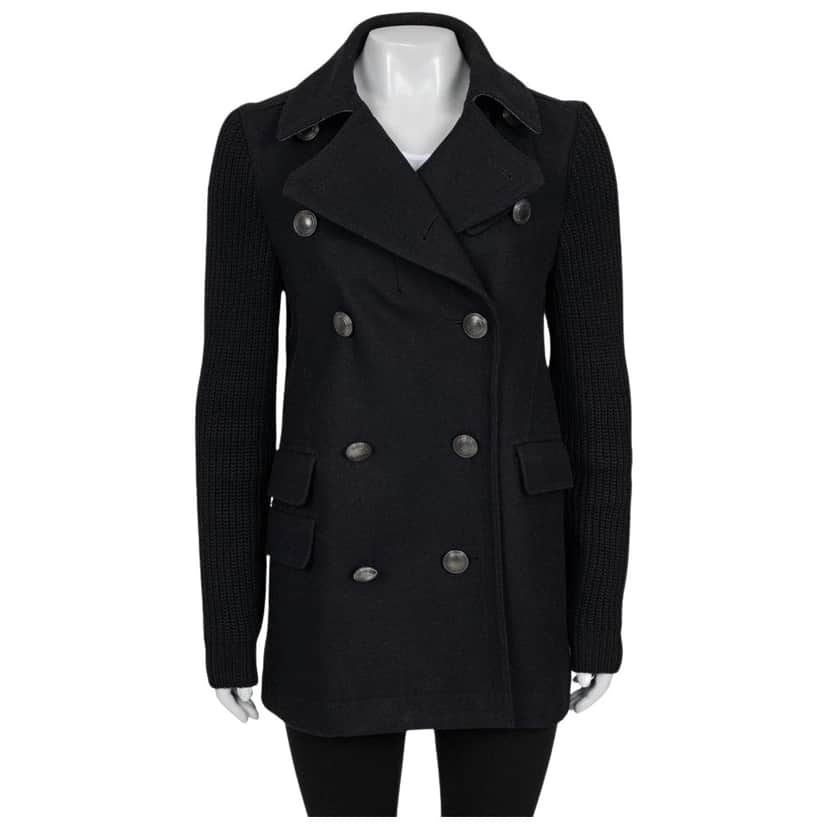 Burberry Brit Coat with Knit Sleeves Black Cotton Very good condition - Front View