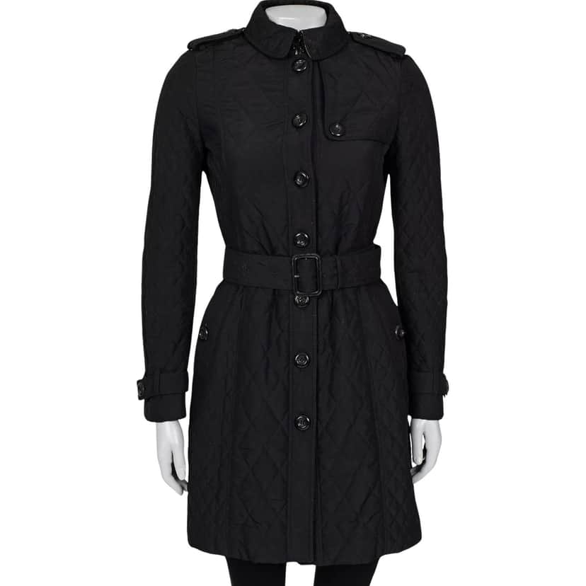 Burberry Quilted Belted Coat Black Very good condition - Front View