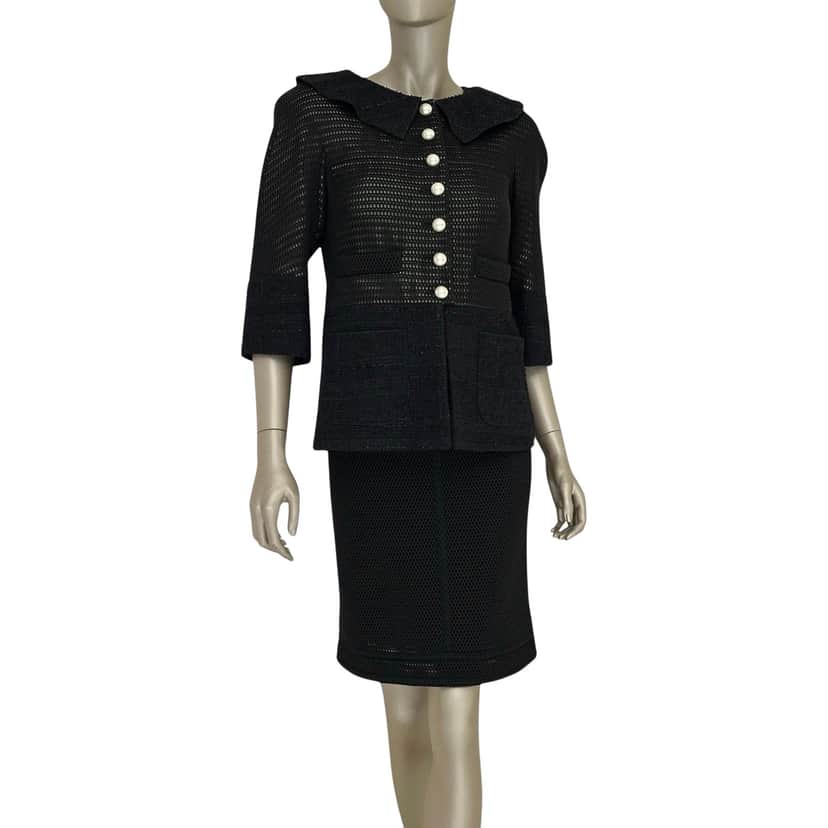 Chanel Skirt Suit Black Tweed Very good condition - Front View