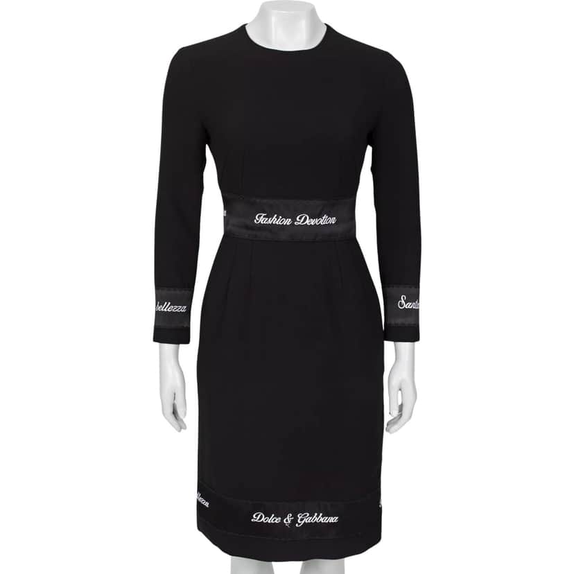 Dolce & Gabbana Embroidered Midi Dress Black Wool Very good condition - Front View