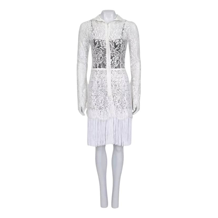 Dolce & Gabbana Lace High Collar Dress White Lace Never worn, with tag - Front View
