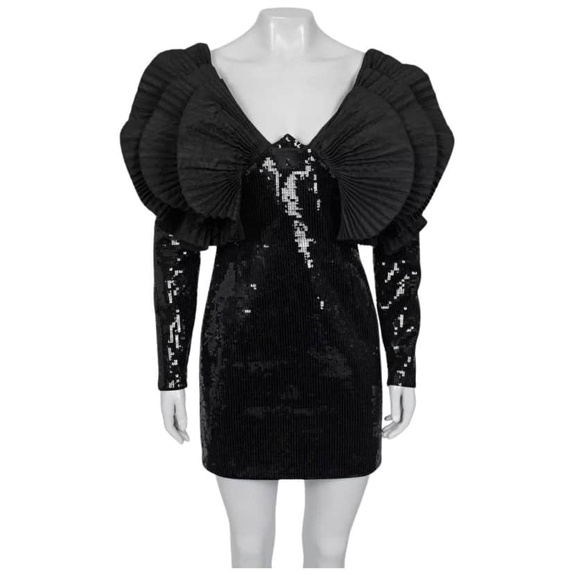 Saint Laurent Sequin Dress Black Silk Very good condition - Front View