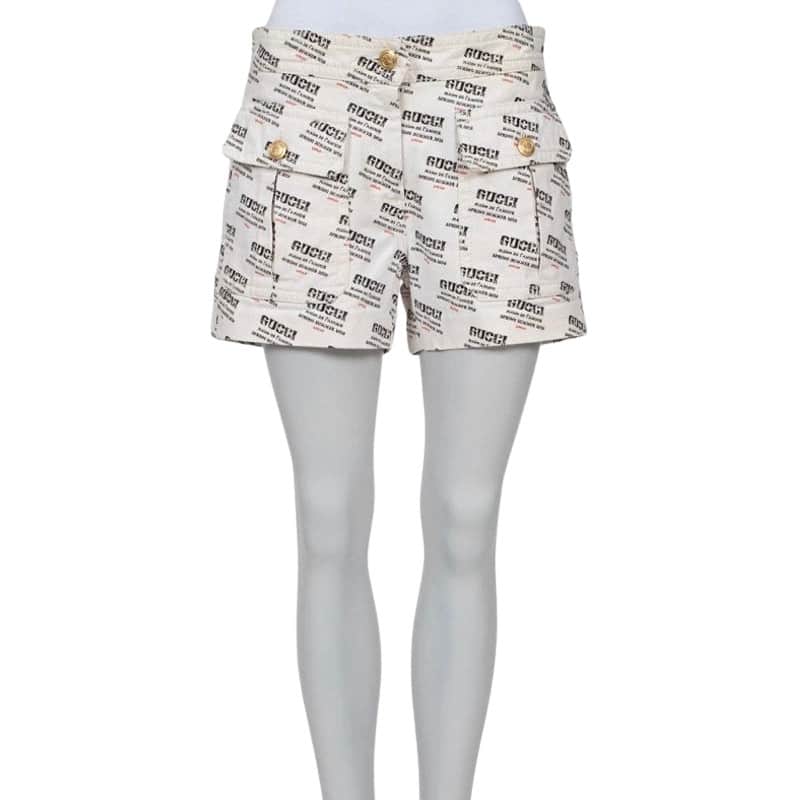 Gucci Signature Print Shorts Size W28 White Cotton Very good condition - Front View