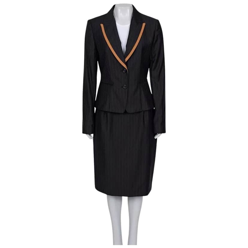 Dior Christian Striped Suit Black Silk Very good condition - Front View