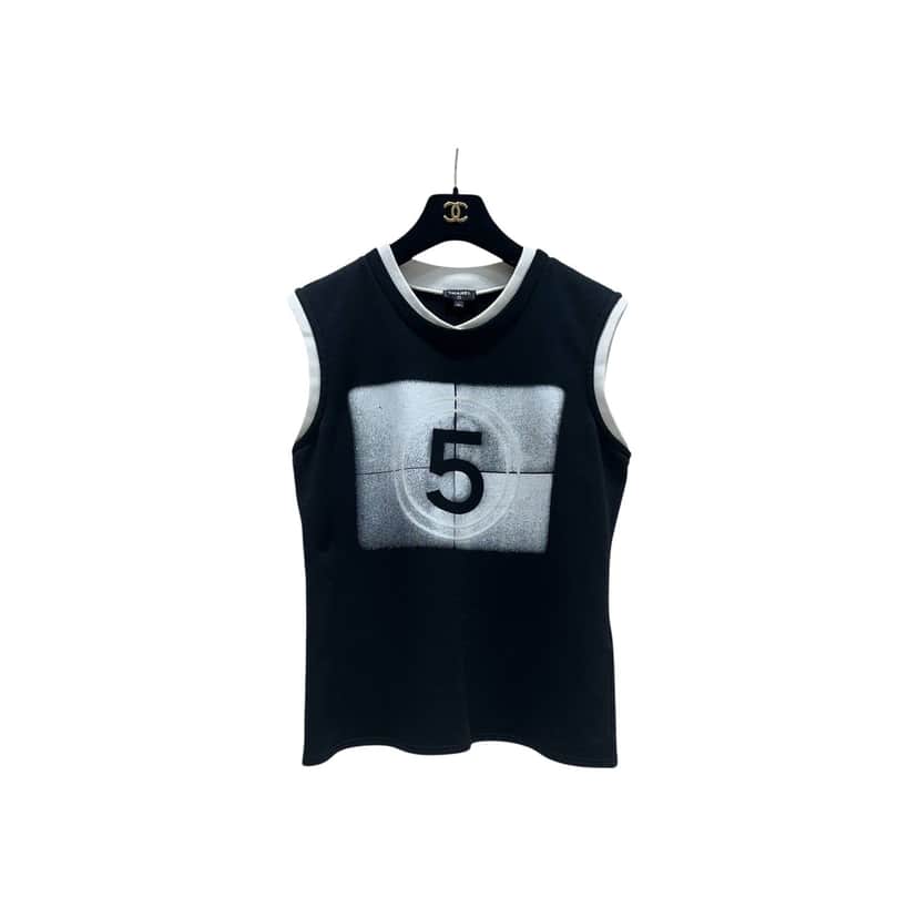 Chanel No.5 Print Tank 2021 Runway Black Cotton Very good condition - Front View