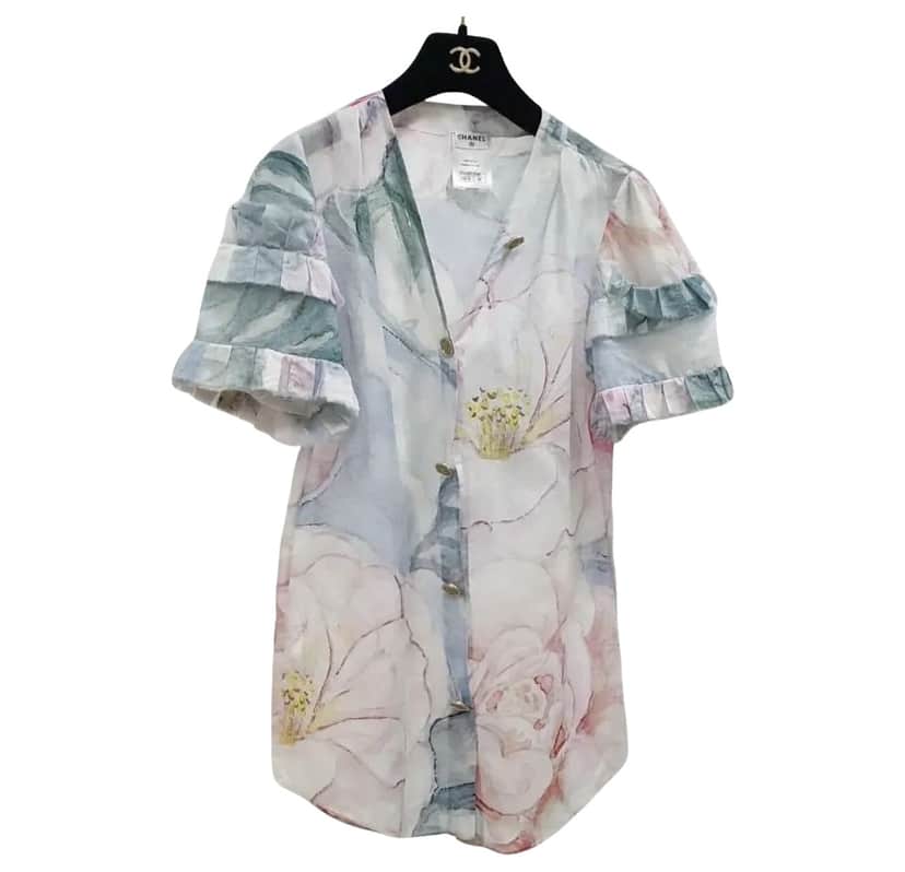 Chanel Floral Print Ruffle Blouse MultiColor Cotton Very good condition - Front View