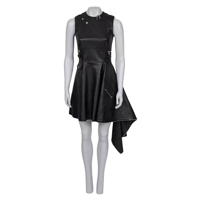 Alexander Mcqueen Asymmetric Dress IT Black Leather Very good condition - Front View
