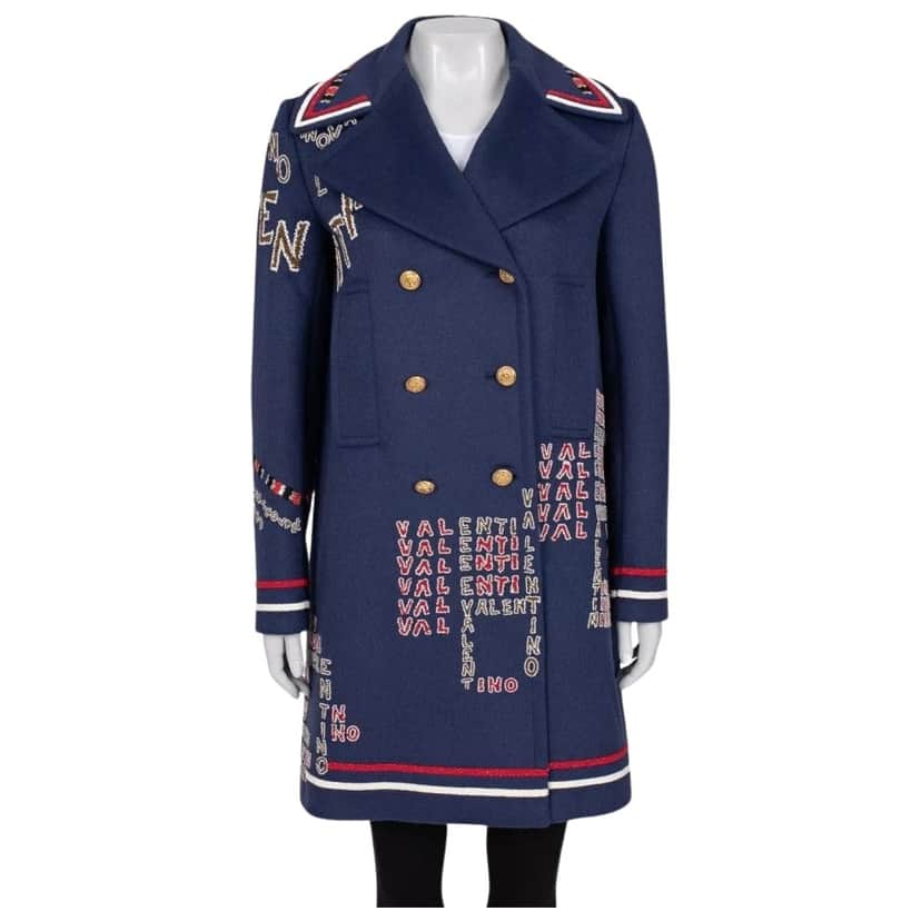 Valentino Garavani Valentino Sequin Angora Blend Coat Blue Wool Very good condition - Front View