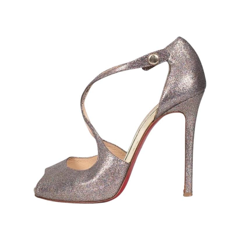 Christian Louboutin Shiny Button Heel Sandals MultiColor Leather Very good condition - Front View
