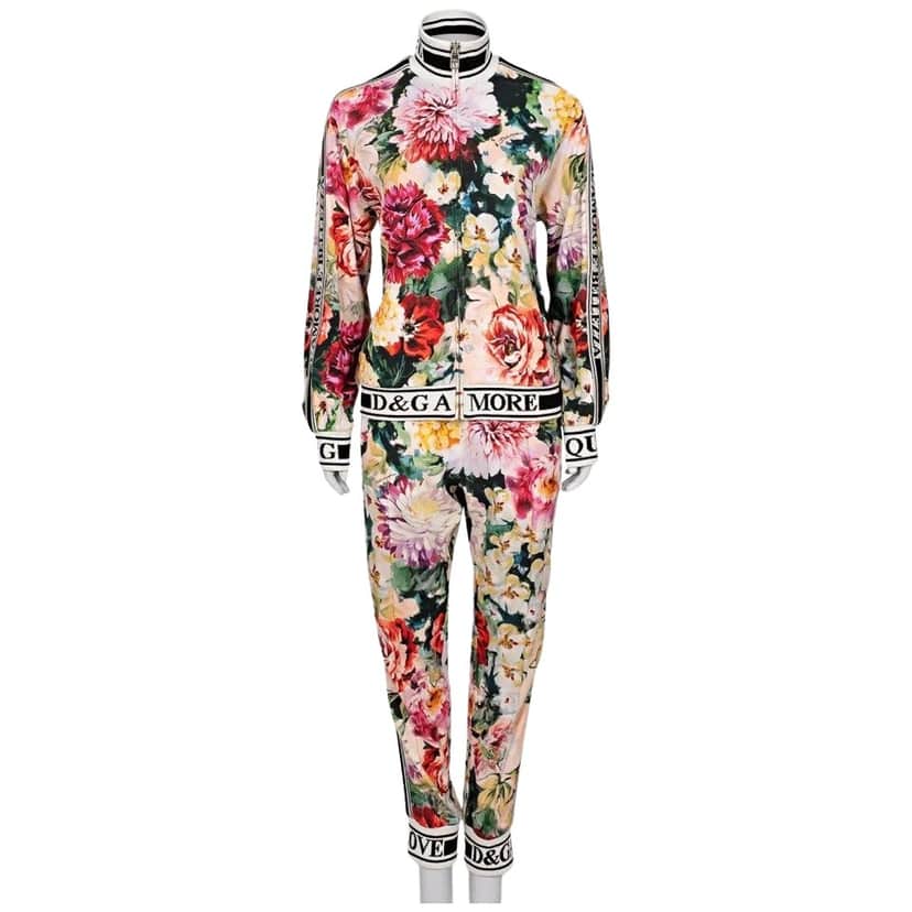 Dolce & Gabbana Floral Suit Silver Silk Very good condition - Front View
