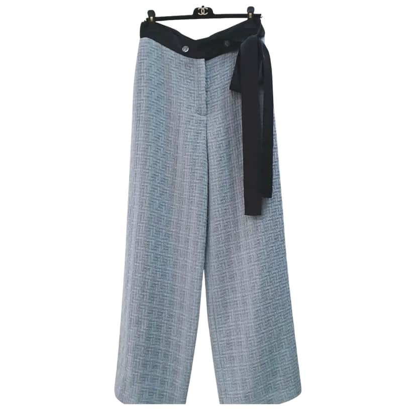 Chanel Wide Leg Jeans Pants Trousers Black Wool Very good condition - Front View