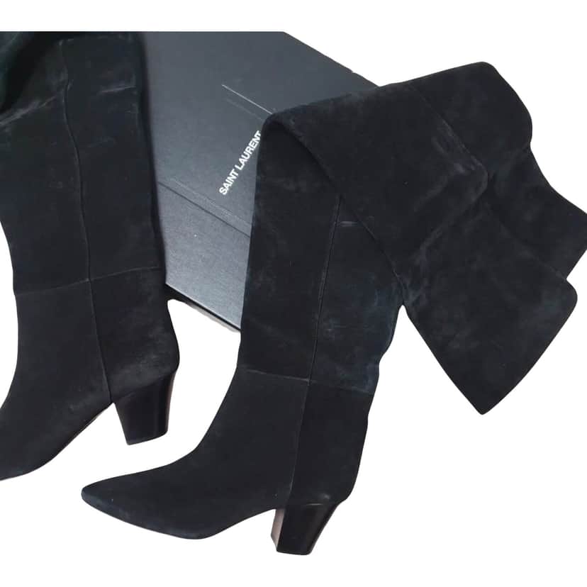 Saint Laurent Boots Black Suede Very good condition - Front View