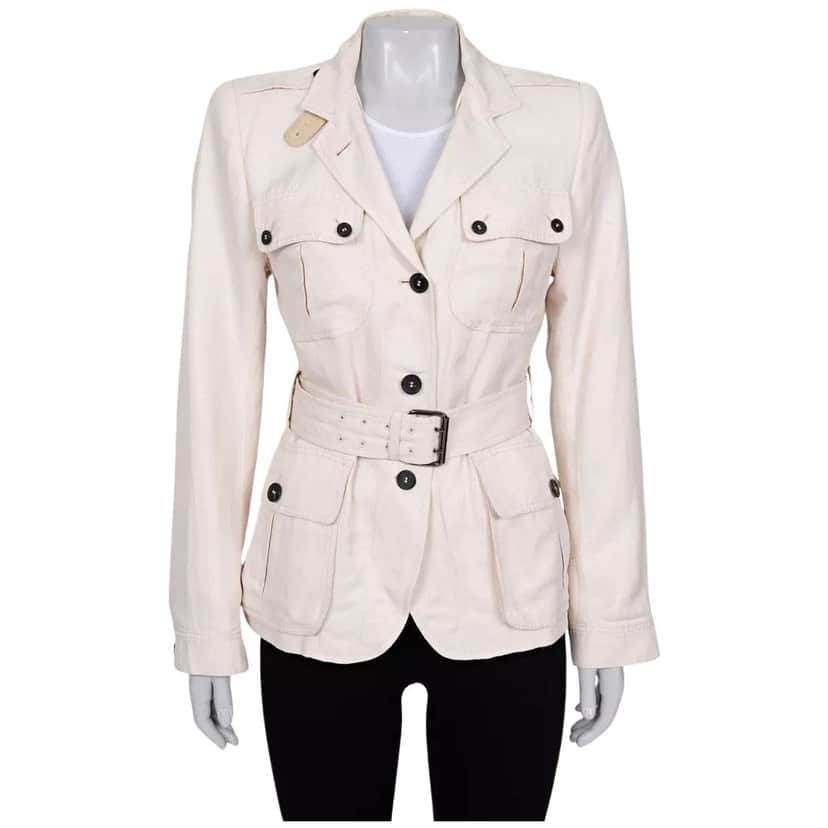 Tom Ford Single Breasted Jacket with Belt White Silk Very good condition - Front View