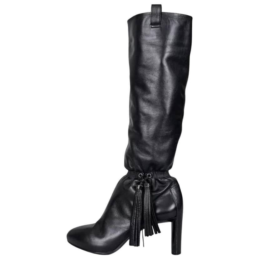 Celine Fringe Tapered Boots Black Leather Very good condition - Front View