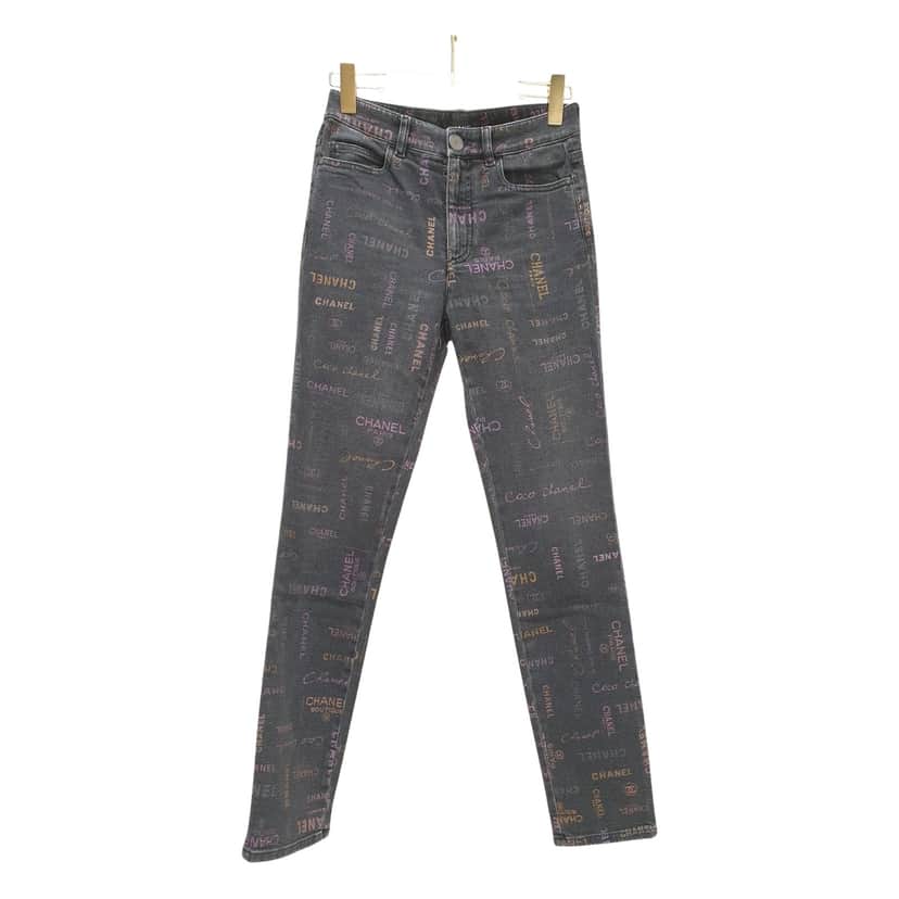 Chanel 2022 Graffiti Logo Printed Jeans Black Denim Very good condition - Front View