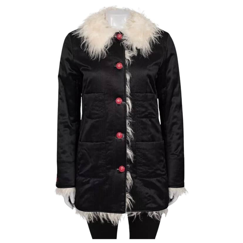 Chanel Long Pile Jacket Black Silk Good condition - Front View