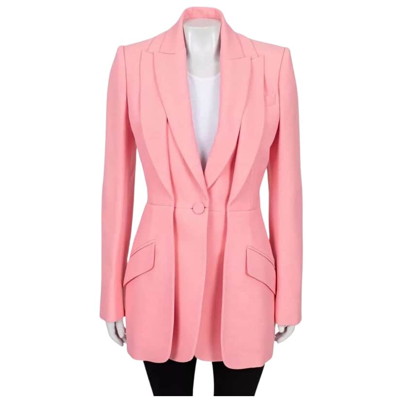 Alexander Mcqueen Double Collar Blazer Pink Silk Very good condition - Front View