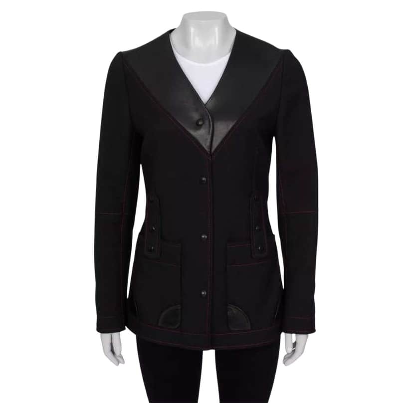 Louis Vuitton BlackLeather Collar Jacket Black Very good condition - Front View