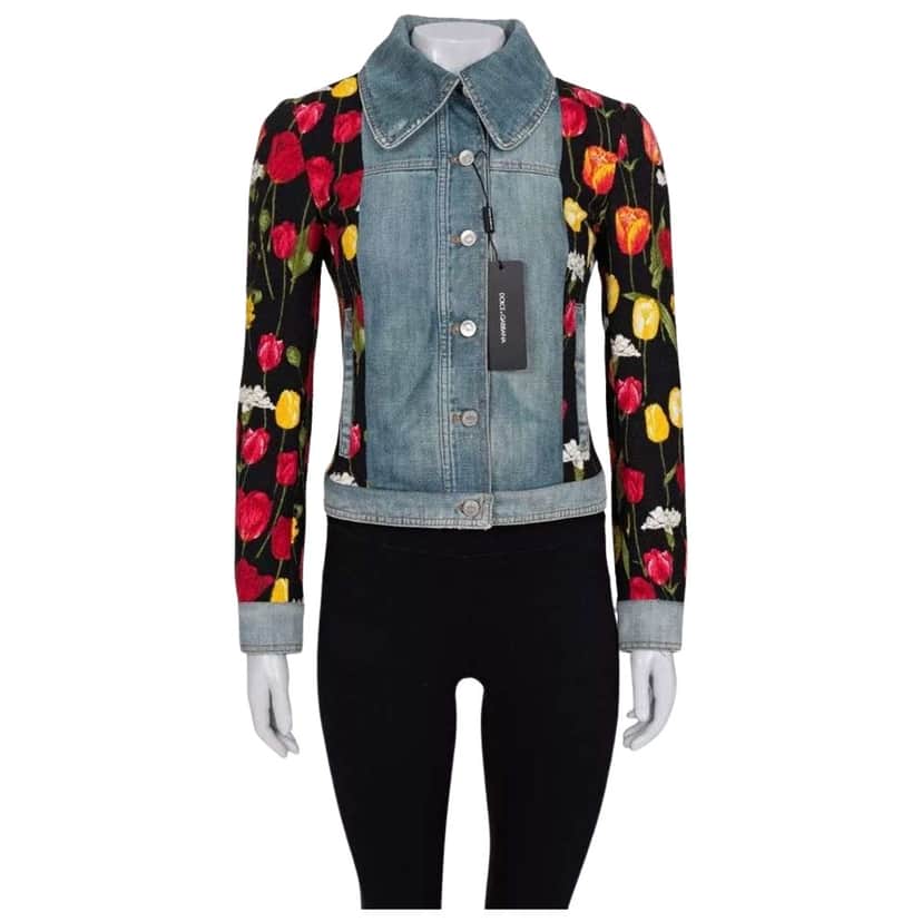 Dolce & Gabbana Floral Jacket Silver Cotton Very good condition - Front View