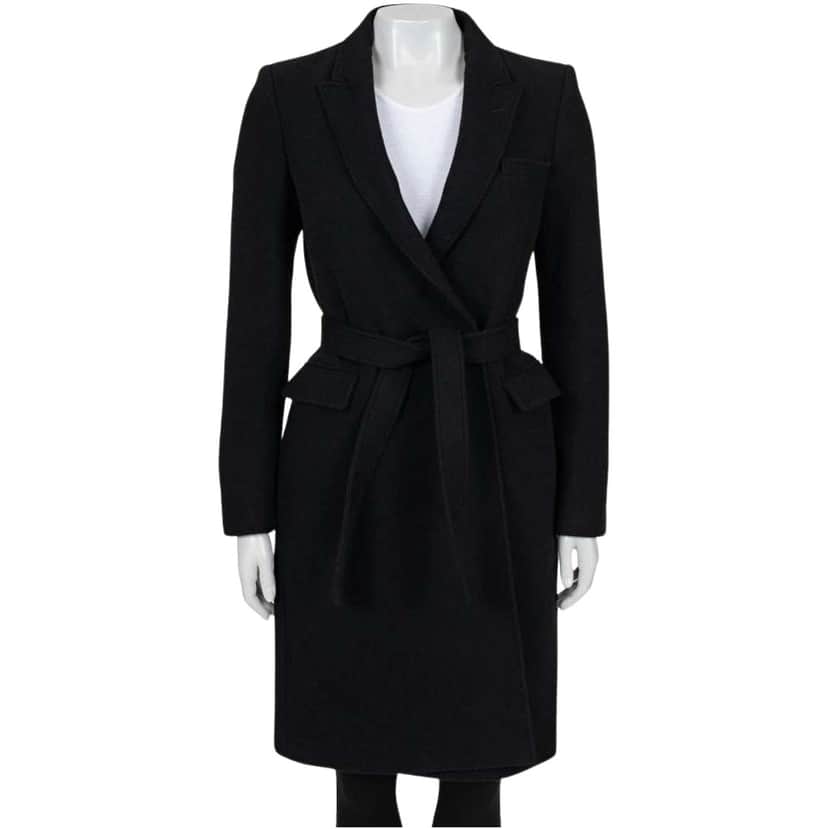 Saint Laurent Angora Belted Coat Black Cotton Very good condition - Front View