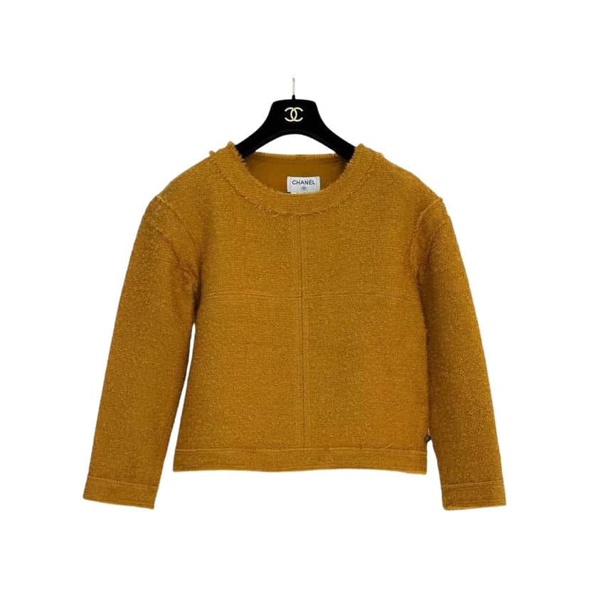 Chanel Mustard Long Sleeve Top Black Silk Very good condition - Front View