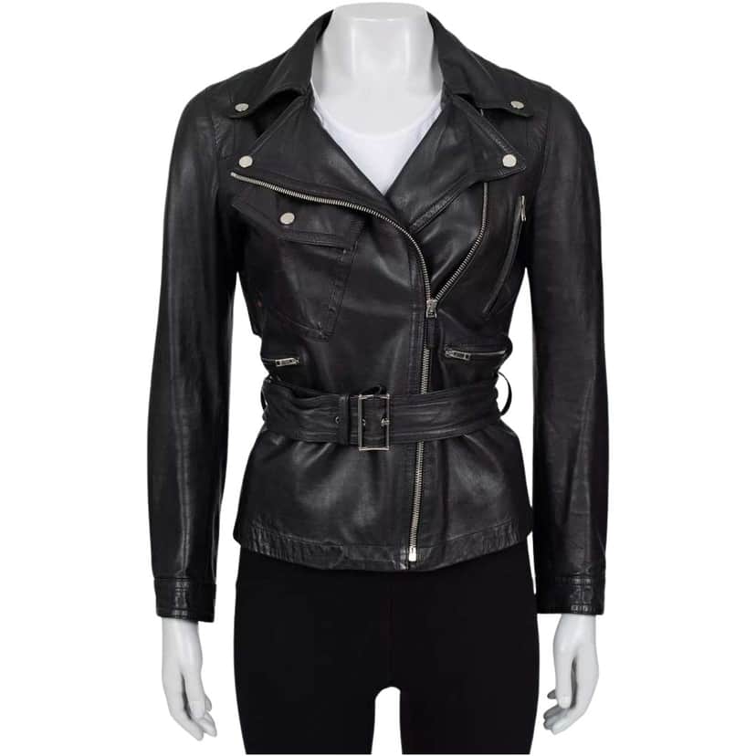 Gucci Belted Jacket Black Leather Very good condition - Front View