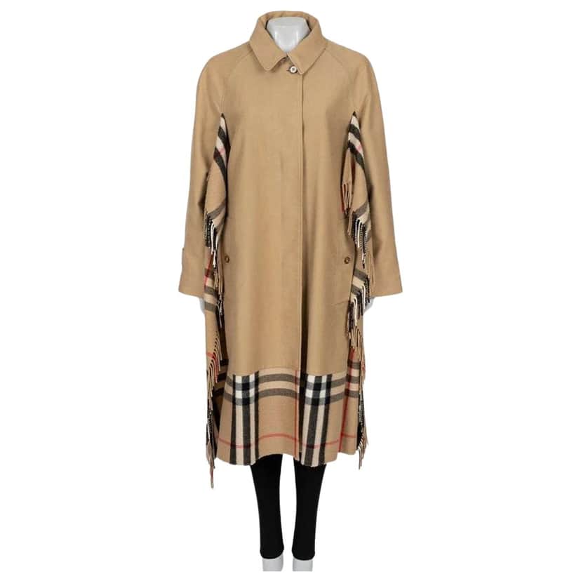 Burberry Check Trim Coat Beige Cotton Very good condition - Front View