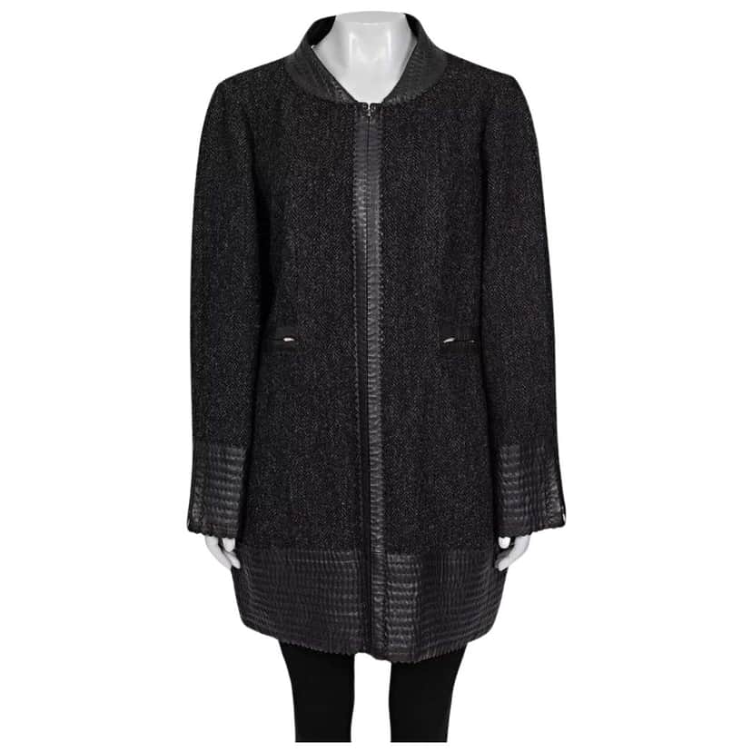 Chanel Straight Hardware Coat Black Cotton Very good condition - Front View