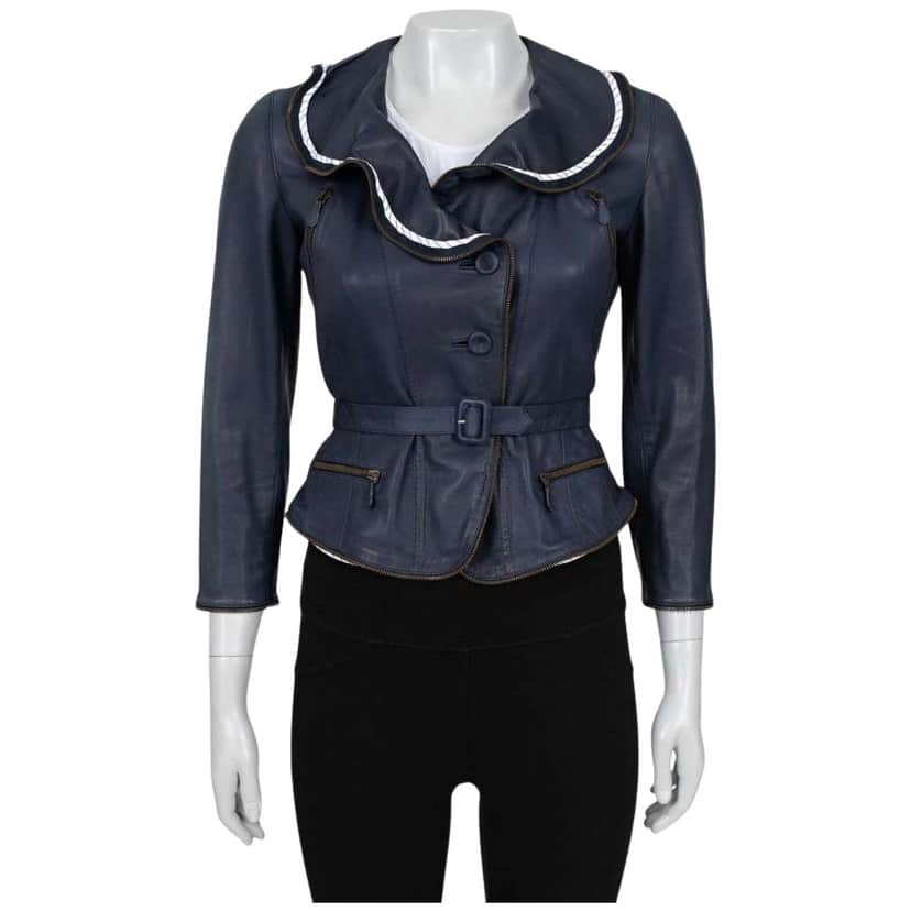 Alexander Mcqueen Jacket Blue Leather Very good condition - Front View