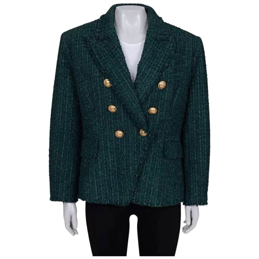 Balmain Fitted Jacket Buttons Green Cotton Very good condition - Front View