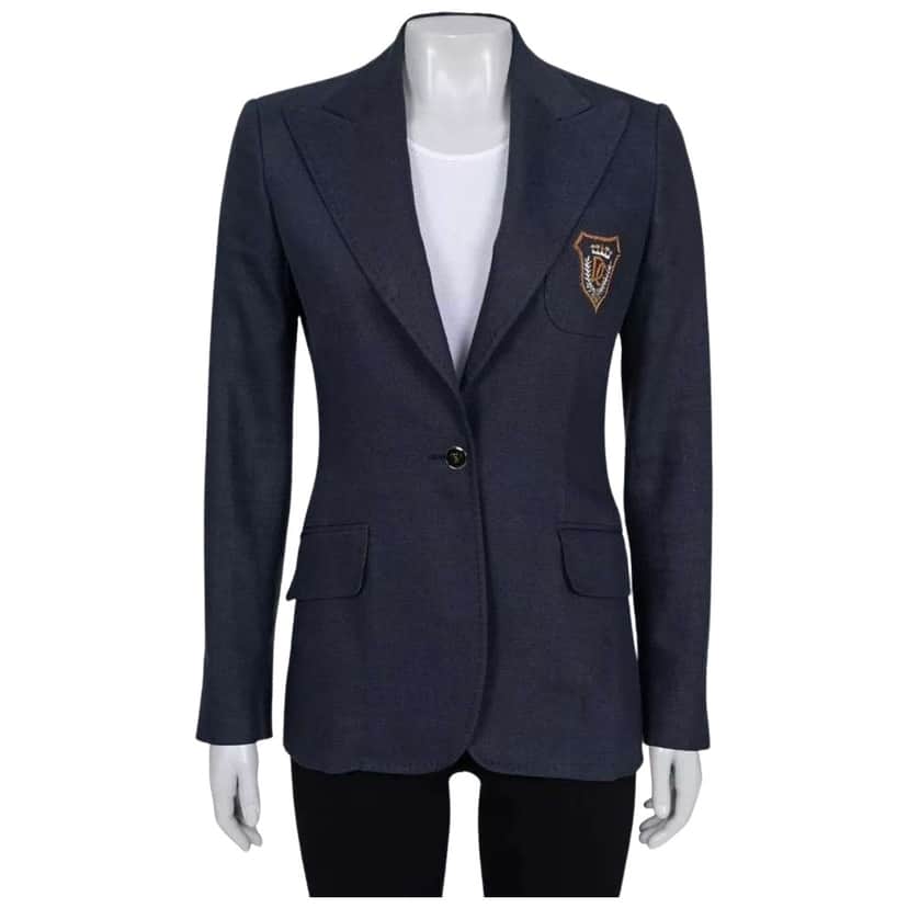 Dolce & Gabbana Embroidered Fitted Jacket Blue Linen Very good condition - Front View
