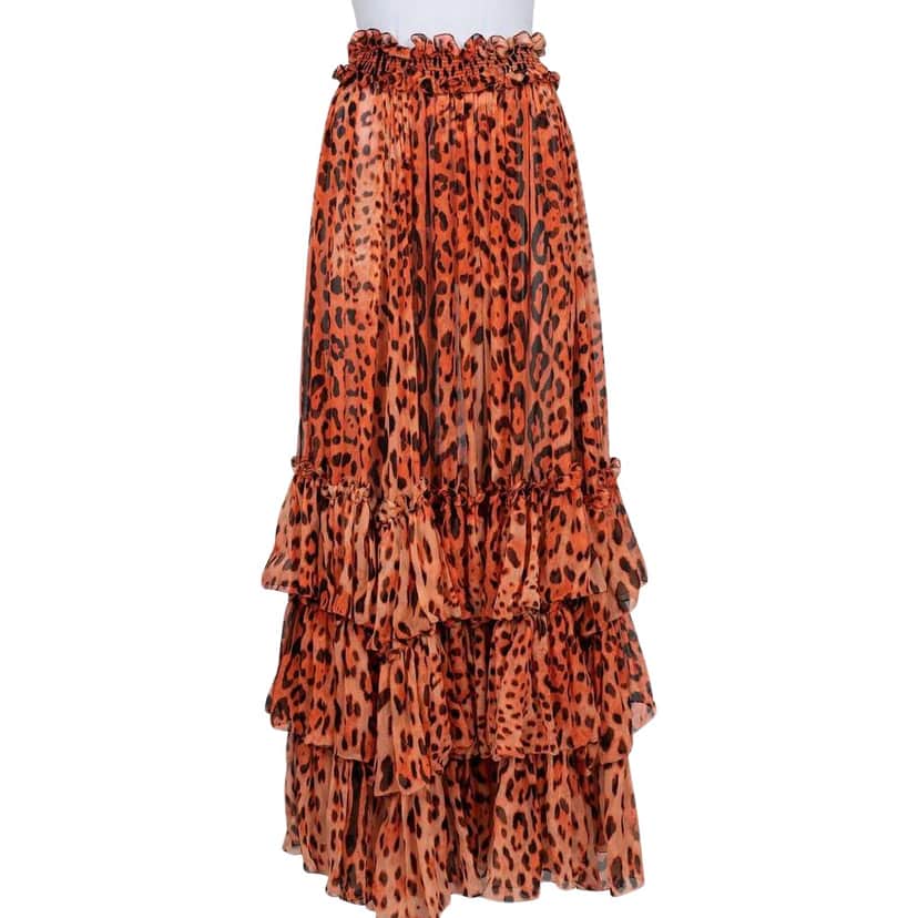 Dolce & Gabbana Animal Print Maxi Skirt MultiColor Silk Very good condition - Front View