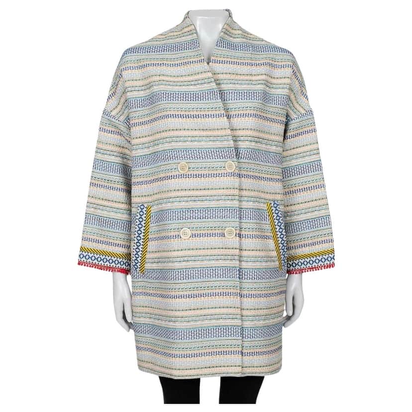 Max Mara Weekend Striped Double Breasted Coat MultiColor Wool Good condition - Front View