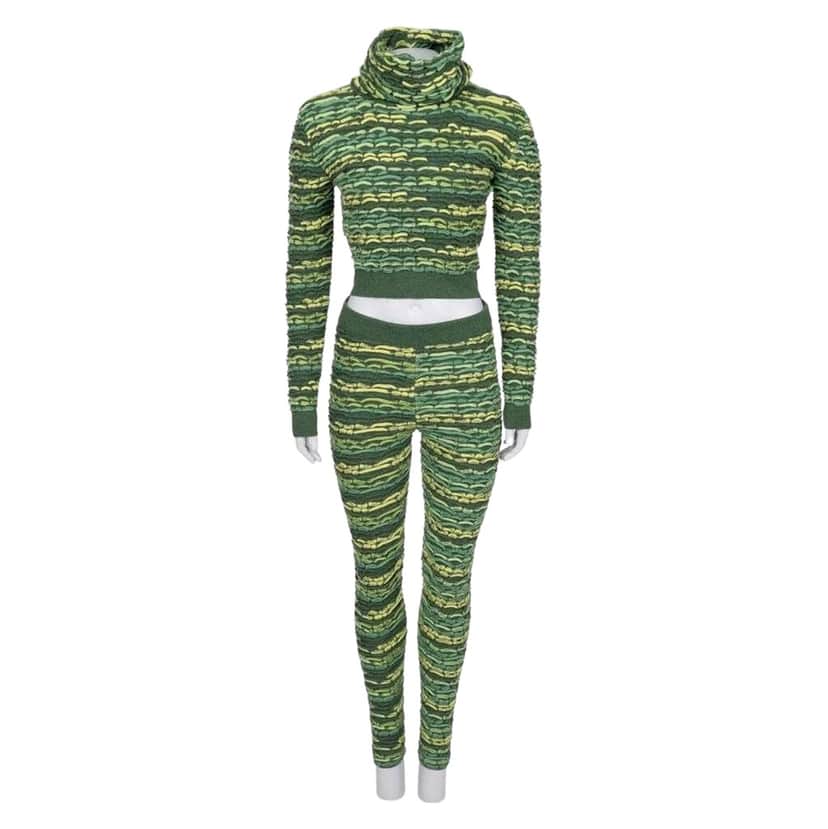 Chanel Cowl Top Pant Suit Set Green Wool Good condition - Front View