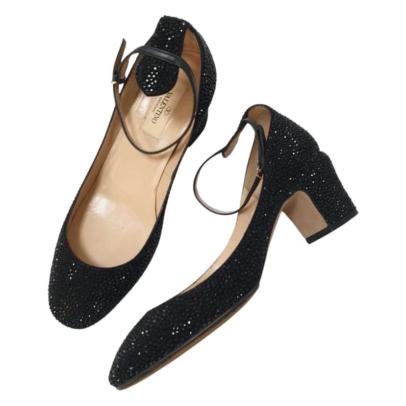 Valentino Garavani D’Orsay Rhinstone Pumps Heels Pre Black Suede Very good condition - Front View