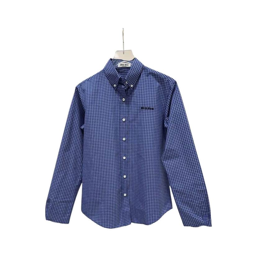 Miu Miu Check Button Down Shirt Blue Cotton Very good condition - Front View