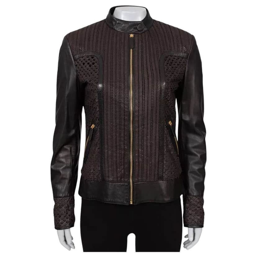 Roberto Cavalli Perforated Jacket Brown Leather Very good condition - Front View