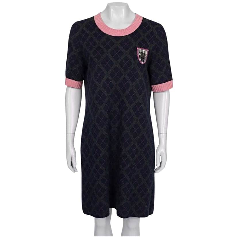 Chanel Paris Edimbourg Blend Knit Dress Black Wool Very good condition - Front View