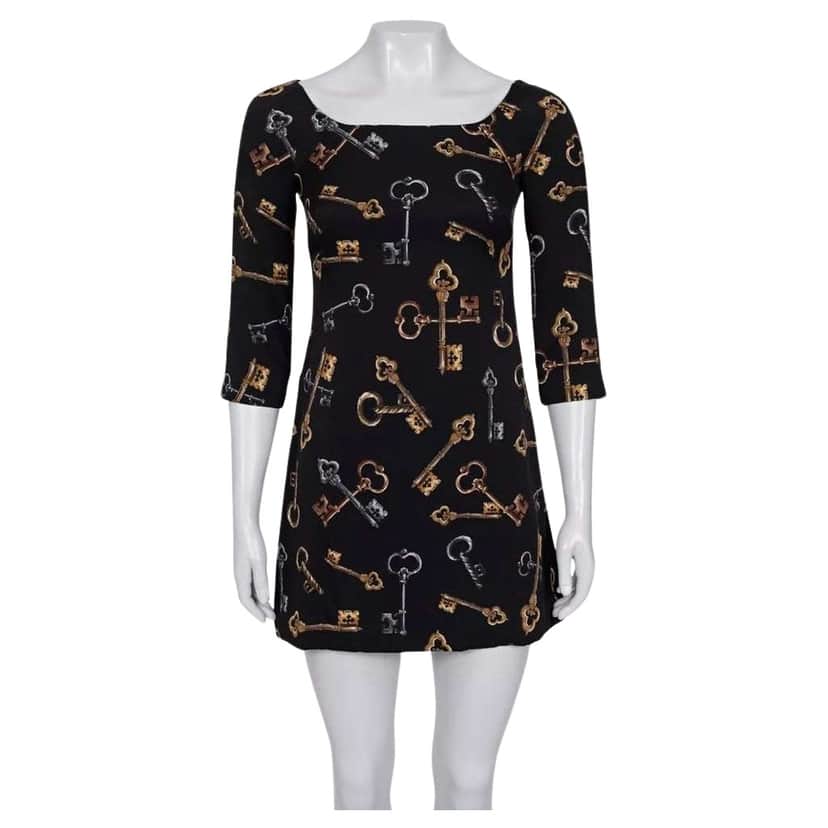 Dolce & Gabbana Key Print Dress Black Silk Very good condition - Front View