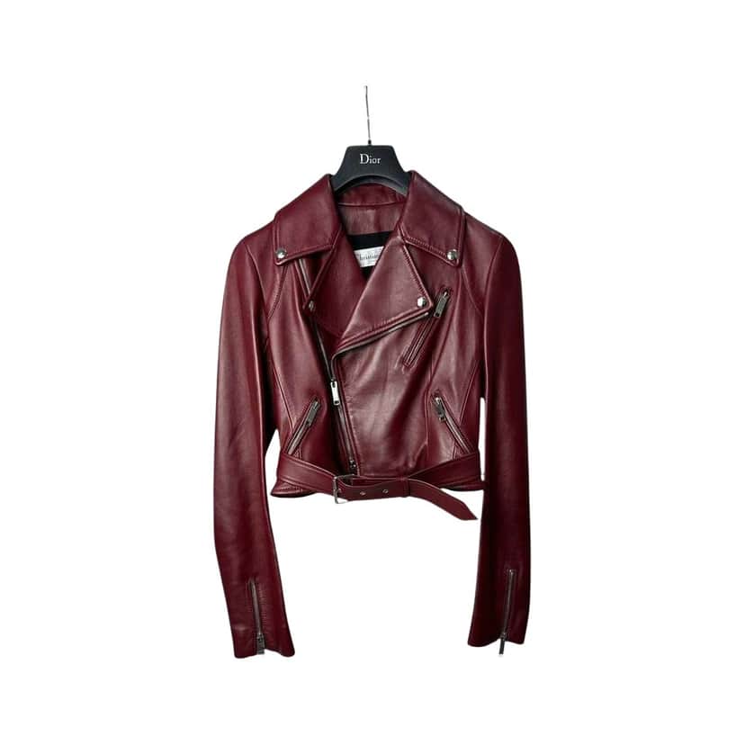 Dior Christian Biker Jacket Burgundy Leather Very good condition - Front View