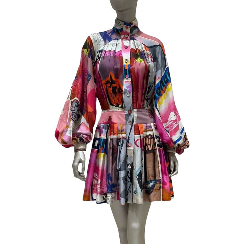 Zimmermann Poster Print Wavelength Mini Dress Pink Cotton Very good condition - Front View