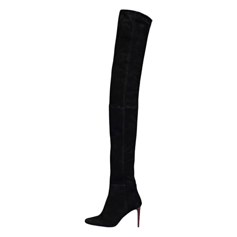Balmain x HOver the Knee Boots Black Leather Good condition - Front View