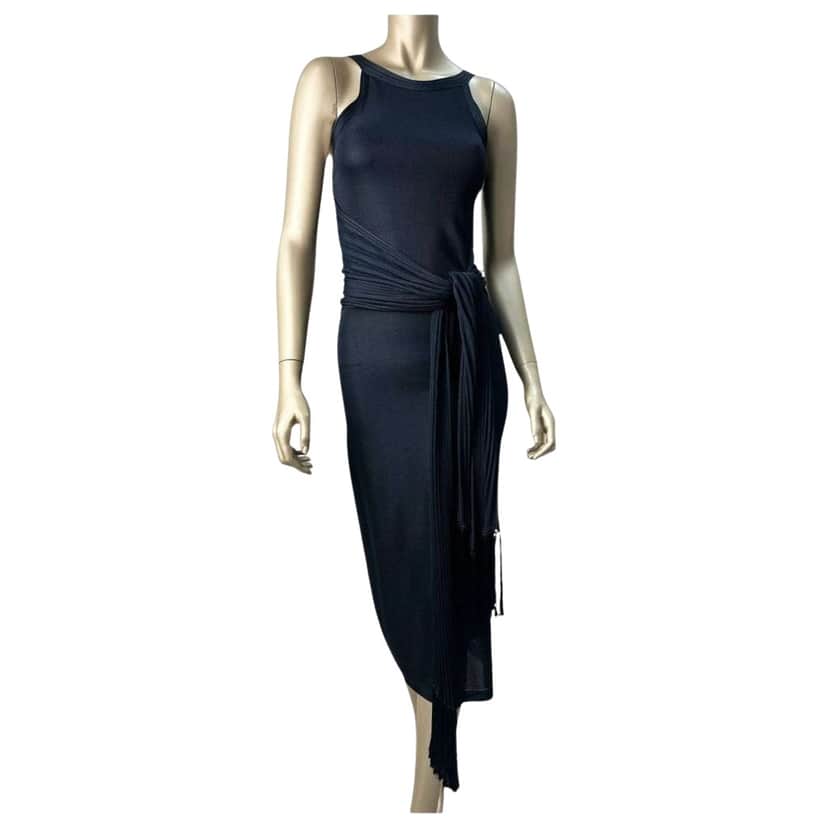 Chanel Sleeveless Waist Tie Dress Black Cotton Very good condition - Front View