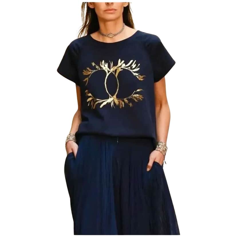 Chanel Grecian Goddess CC Print T Blue Cotton Very good condition - Front View