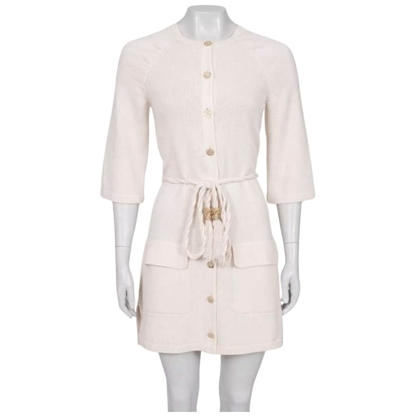 Chanel Belted Dress Beige Cotton Very good condition - Front View
