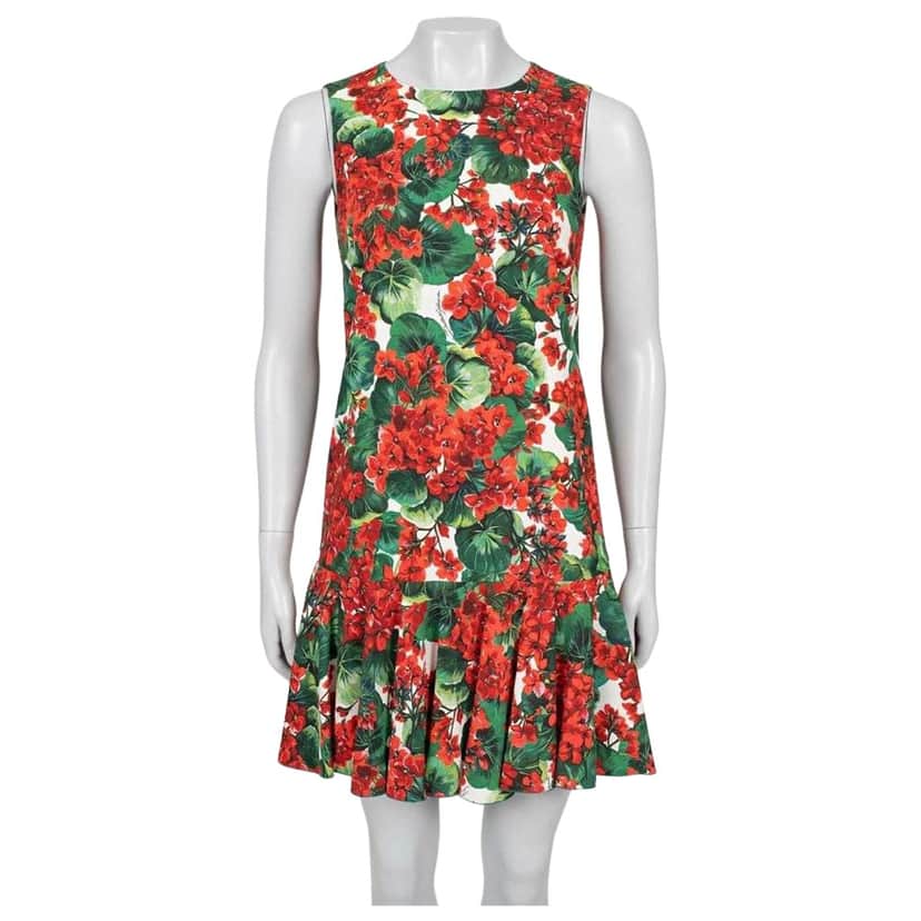 Dolce & Gabbana Floral Print Sleeveless Dress Silver Cotton Very good condition - Front View