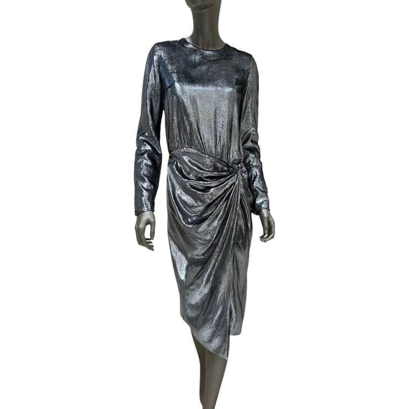 Saint Laurent Metallic Printed Midi Dress Silver Cotton Very good condition - Front View