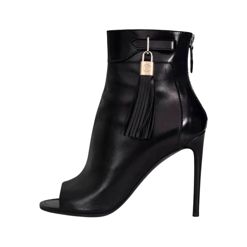 Louis Vuitton Open Toe Ankle Boots Black Leather Very good condition - Front View