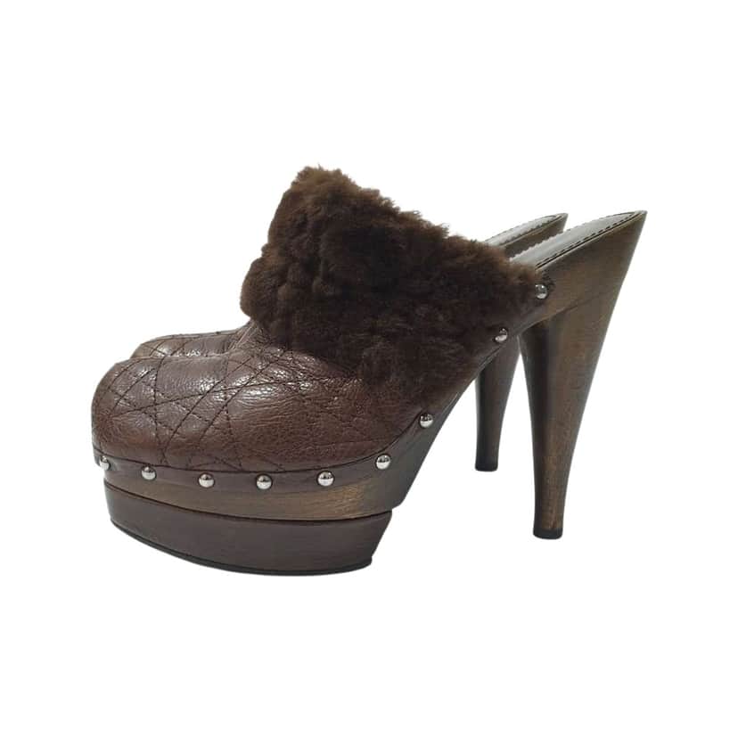 Dior Christian Quilted Mules Black Leather Very good condition - Front View